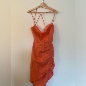 Open Edit Orange Linen Strappy Dress